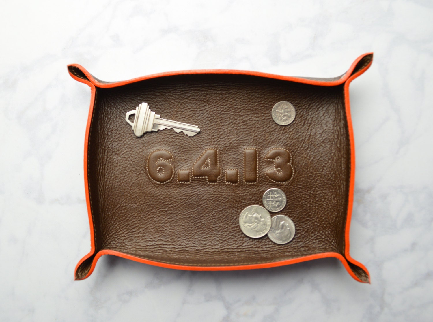 custom anniversary / wedding date leather tray / catch all