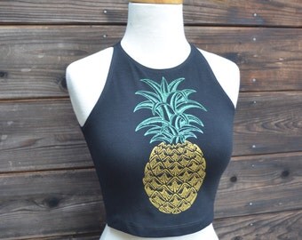 Pineapple Crop Top - Yoga Crop Top - Festival Crop Top - Pineapple Shirt - Psychedelic Pineapple - Geometric Pineapple Clothing