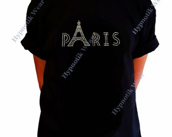 Girls Rhinestone T-Shirt " Paris Eiffel Tower " Size XS to XL