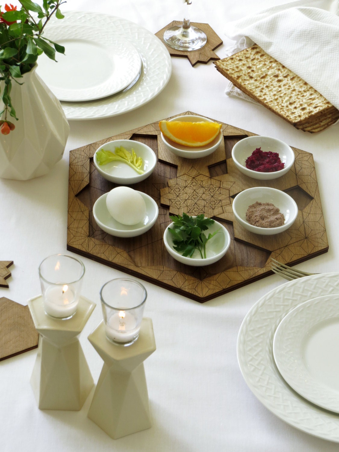 Passover gift Seder plate set of 6 pomegranate shape