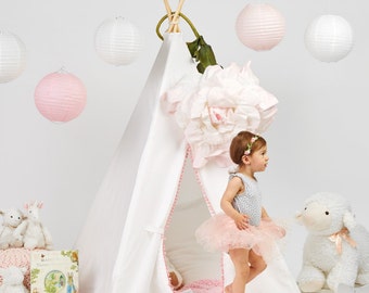 Pom Fringe Teepee - kids teepee, teepee, childrens teepee, teepee tent, nursery decor, girls teepee, toddler gift, pom teepee, tipi, toys
