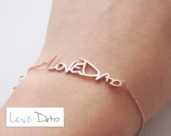 Actual Handwriting Bracelet - Personalized Memorial Signature Bracelet - Quality Silver, Gold Plated, Rose Gold Jewelry - #LA03
