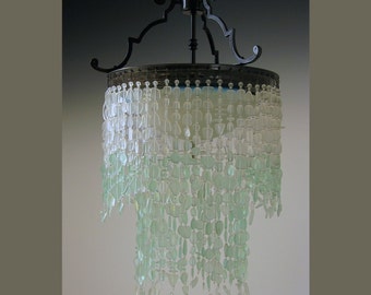 Sea Glass Chandelier Tier WATERFALL Fixture Coastal Decor * the Depoe Bay* Ombre Beach Glass