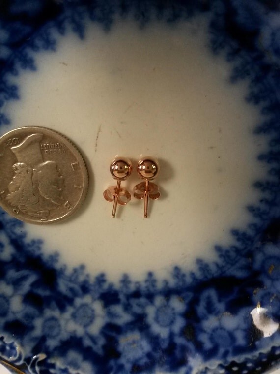 4mm Estate 14k Rose Gold Ball Earrings Studs Stud Anniversary