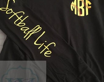Softball Life Monogram Long Sleeve Shirt - Softball Life Shirt - Softball Shirt