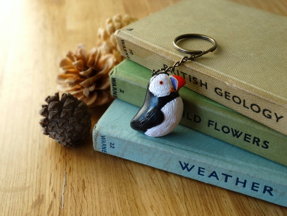 By the Shed Puffin Sea bird Key Chain - Key Ring - Black White 