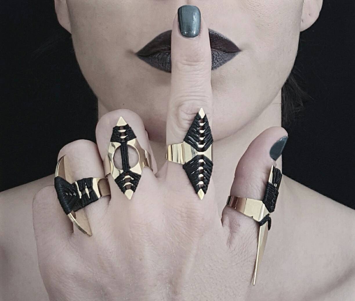 Gold Statement Ring Large Gold Ring Black by LizaJewelryArtist