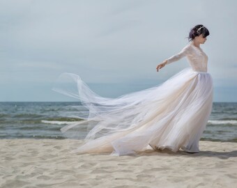 Zephyra - wedding dress / tulle and lace wedding dress / long sleeved wedding dress / long train wedding dress / romantic wedding dress