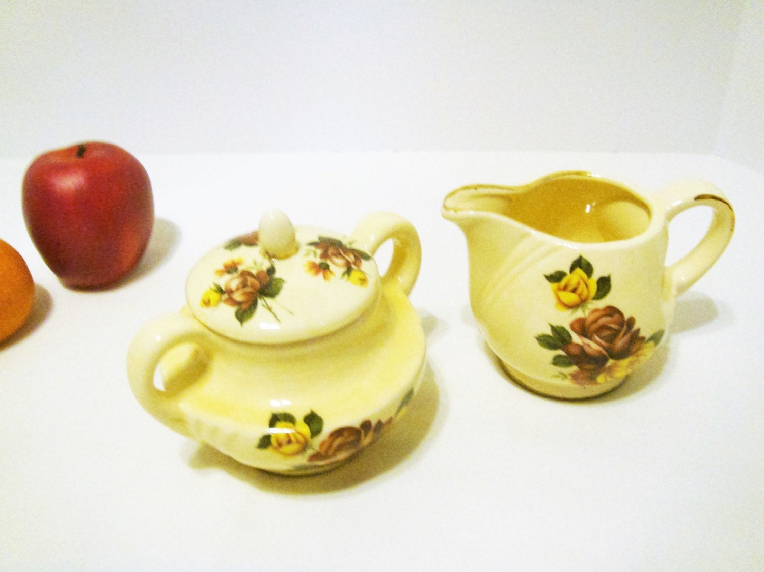 Sugar and Creamer Set Rustic Floral Kitchen Ceramic Sugar and