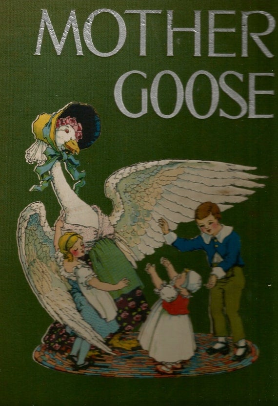 Vintage Mother Goose nursery rhyme book cover digital download