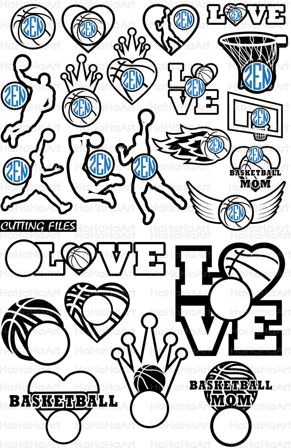 Basketball Monogram Circle Outline Cutting Files Svg by HaHaHaArt