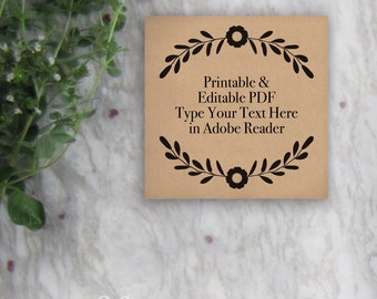 Printable Wedding Favor Tag Template // Editable Gift Tags with Floral Vine // DIY Digital PDF // 2 inch Square Custom 2x2 Editable Tags