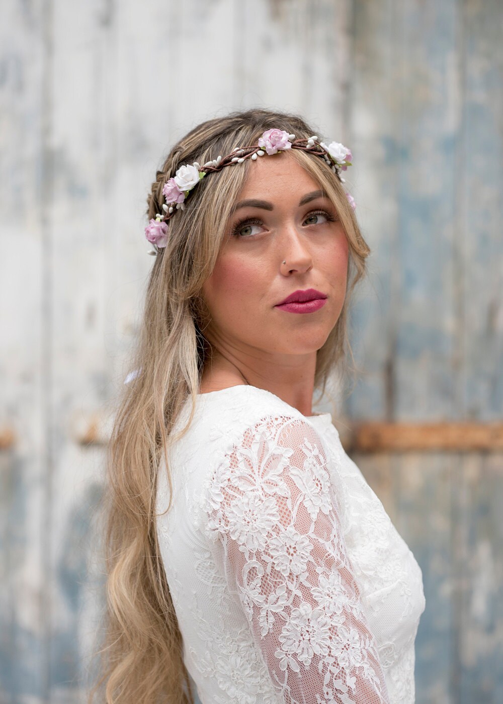 Pink Floral Crown Pale Pink and White Rose Flower Crown