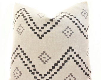 Peter Dunham Textiles Taj Pillow Cover, Onyx, Ash, Linen, Black, Natural, Gray, Linen, SKU8522, Geometric, Pattern, Lumbar