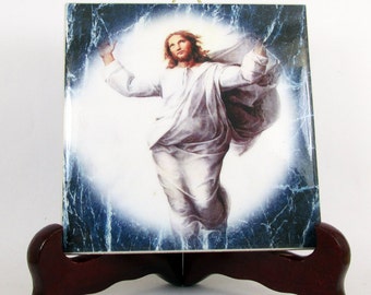 The Ascension of Jesus - christian icon on ceramic tile - religious wall hanging - jesus art, jesus christ, religious gifts, christian gifts