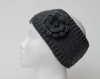 Knit headband Wool headbands Grey Knitting Headband Hat flower wool Knitted headbands Tricoter bandeau Merino Wool Hat Wool headband