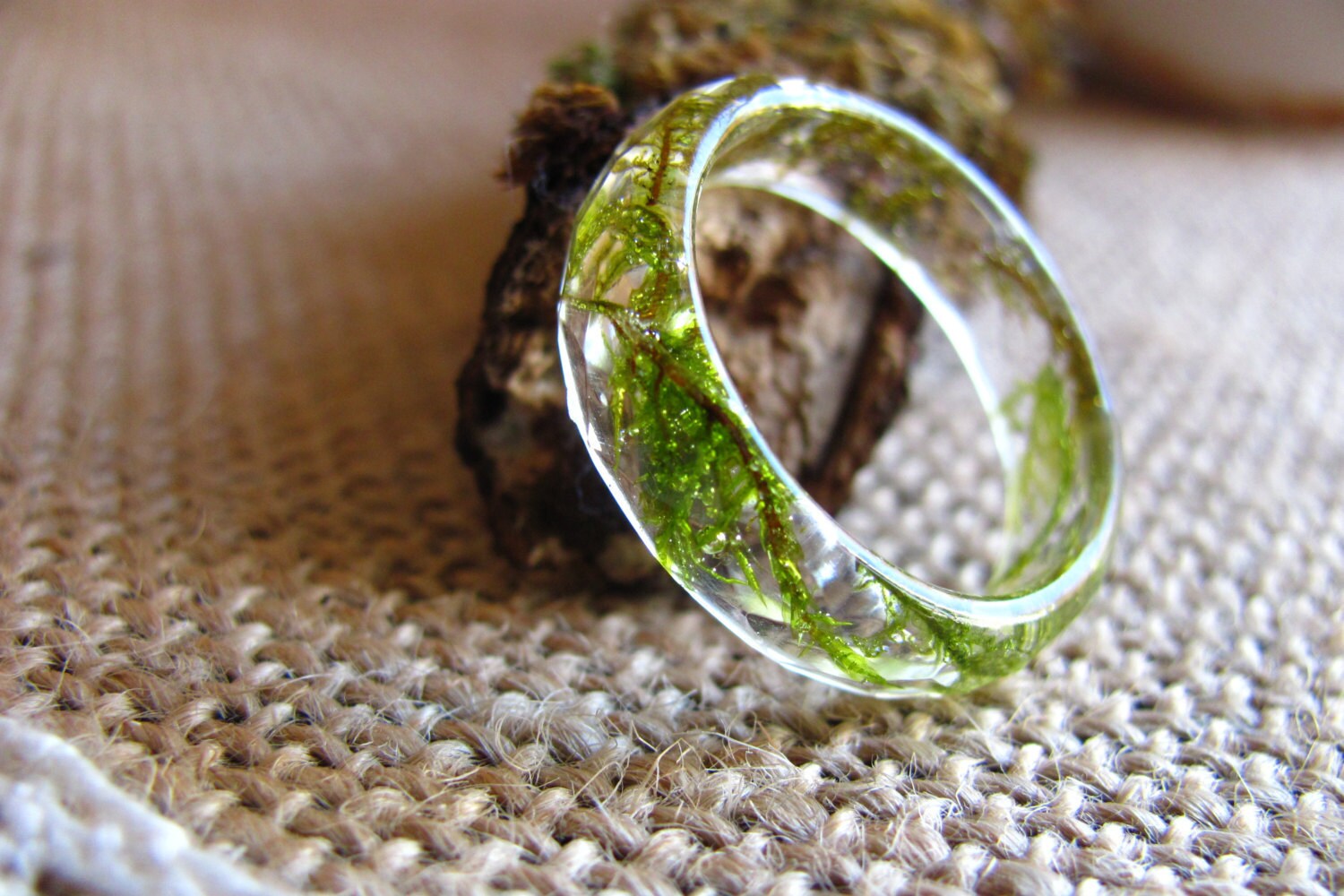 Real Moss Ring Nature Ring Resin green moss ring Terrarium