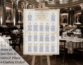 Printable Wedding Table Seating Chart Template Gatsby 1920s Navy Gold
