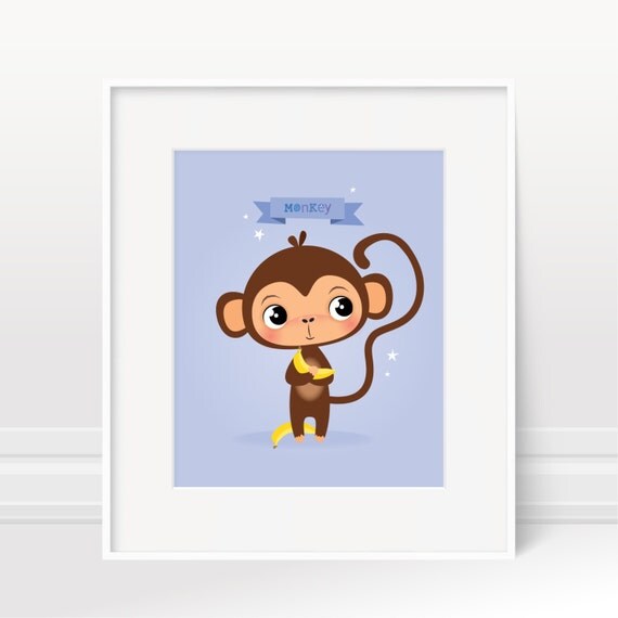 Nursery wall decor monkey nursery art boys nursery