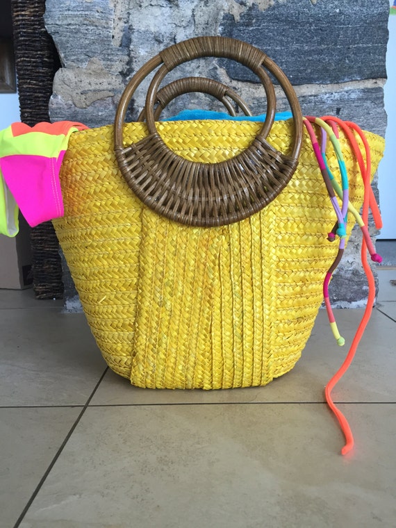 Yellow Beach Bag Straw Tote Bag Straw Purse by BeachGlam2014