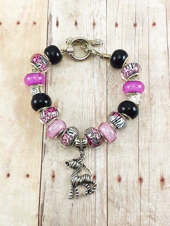 Pink Zebra Charm Bracelet Pink Zebra Bracelet European