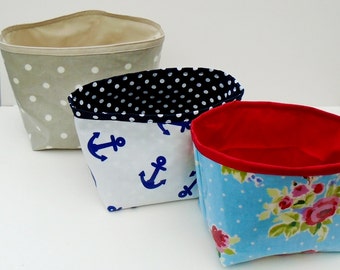 Oil Cloth Fabric Bin, Handmade Storage Bin, Fabric Gift Basket, Craft Organiser, Oil Cloth Container, Wipe Clean Basket, Fabric Bedroom Tidy