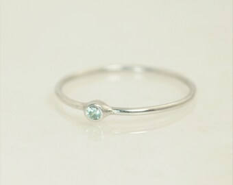 Tiny Aquamarine Ring, Solid White Gold Aquamarine Stacking Ring, Solid Gold Aquamarine Ring, Mothers Ring, March Birthstone, Aquamarine Ring