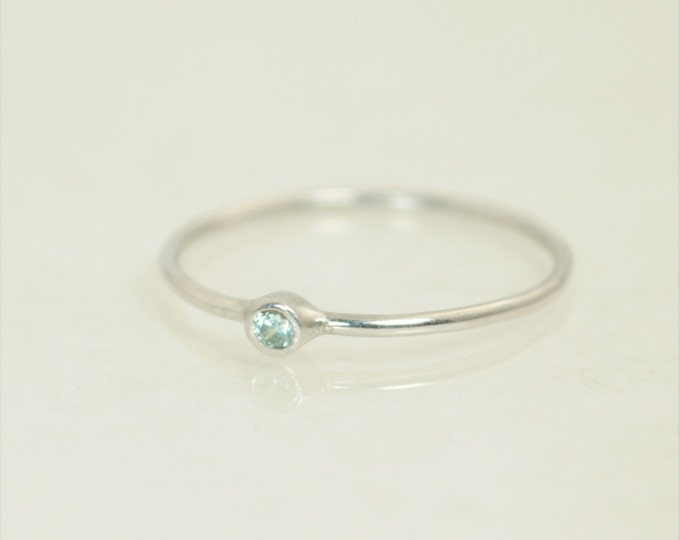 Tiny Aquamarine Ring, Solid White Gold Aquamarine Stacking Ring, Solid Gold Aquamarine Ring, Mothers Ring, March Birthstone, Aquamarine Ring