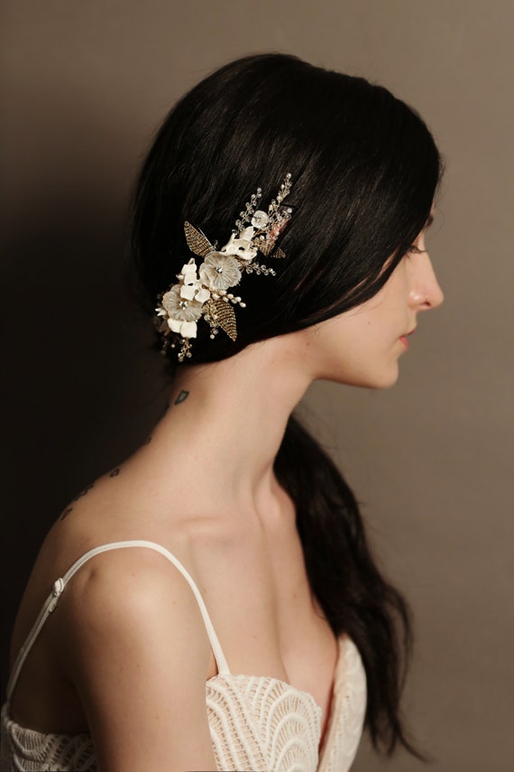 ELSA | Floral Wedding Hair Comb, Bridal Headpiece, Wedding Comb, Bridal Hair Accessories, Pearl Headpiece, Bridal Hair Accessories.