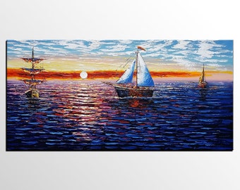 XL Sail Boat Painting LARGE Painting Wall Art Canvas Art Original Art Contemporary Artwork Abstract Art Impasto Texture Palette Knife Art