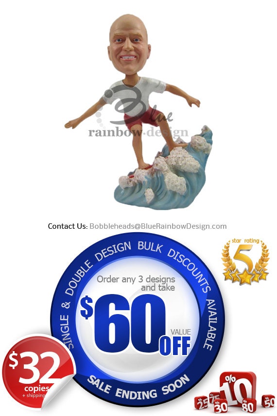 Custom Bobblehead Cool Surfer Surfing Custom Bobblehead