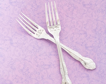 Engraved Stainless Steel Wedding Forks - Engraved Jewelry - Engraved Forks - Wedding Silverware - Wedding Gifts - Bridal Shower Gift