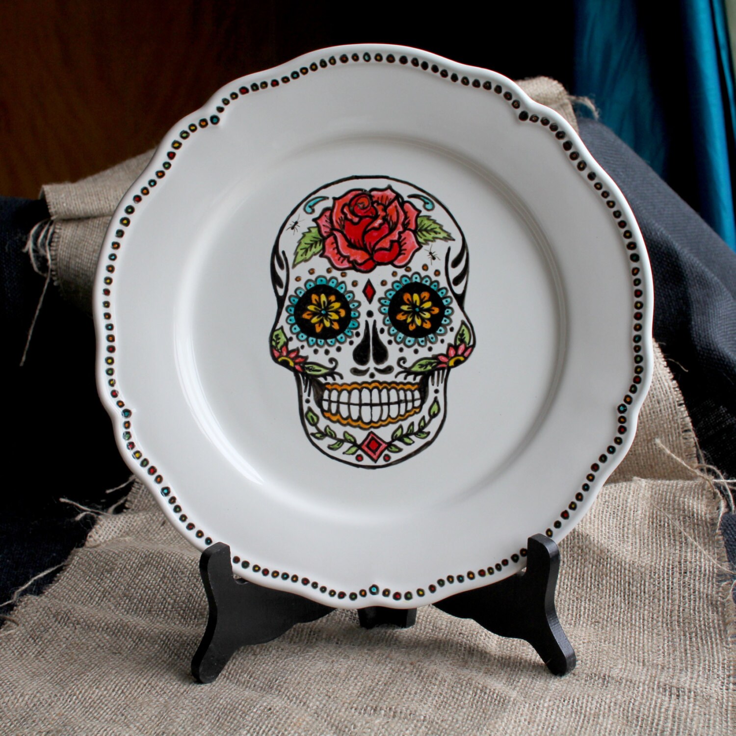 Hand painted Sugar Skull dinner plate My Sugar Skulls