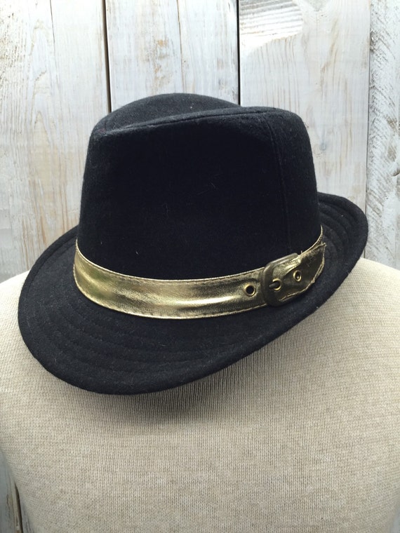 Black Fedora Hat trilby hat Gold Buckle Hat Wool Fedoras