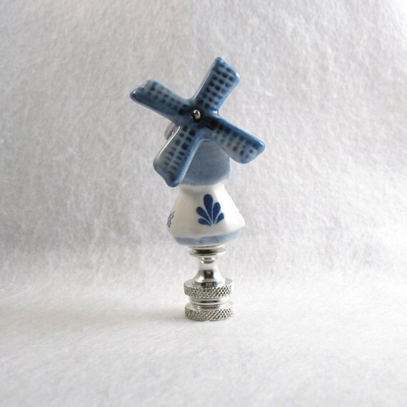 Lamp Finial Delft Style Windmill Blue and White Porcelain