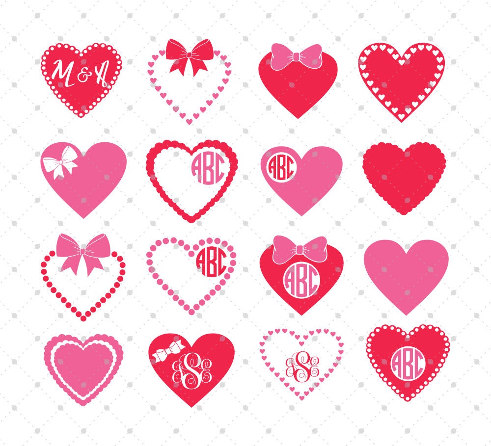 Download Valentine day SVG, Hearts SVG Cut files, Hearts Monogram ...