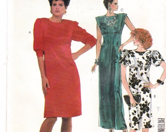 Dress Straight Empire Waist Dress Evening Dress Puff Sleeves Sleeveless Dress Jewel Neckline McCall's Sewing Pattern 2302 Size 12 Bust 34