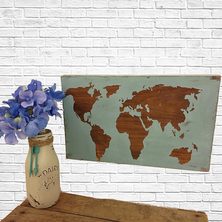 Rustic World Map Sign Reclaimed Wood World Map by AlchemyHomeDecor
