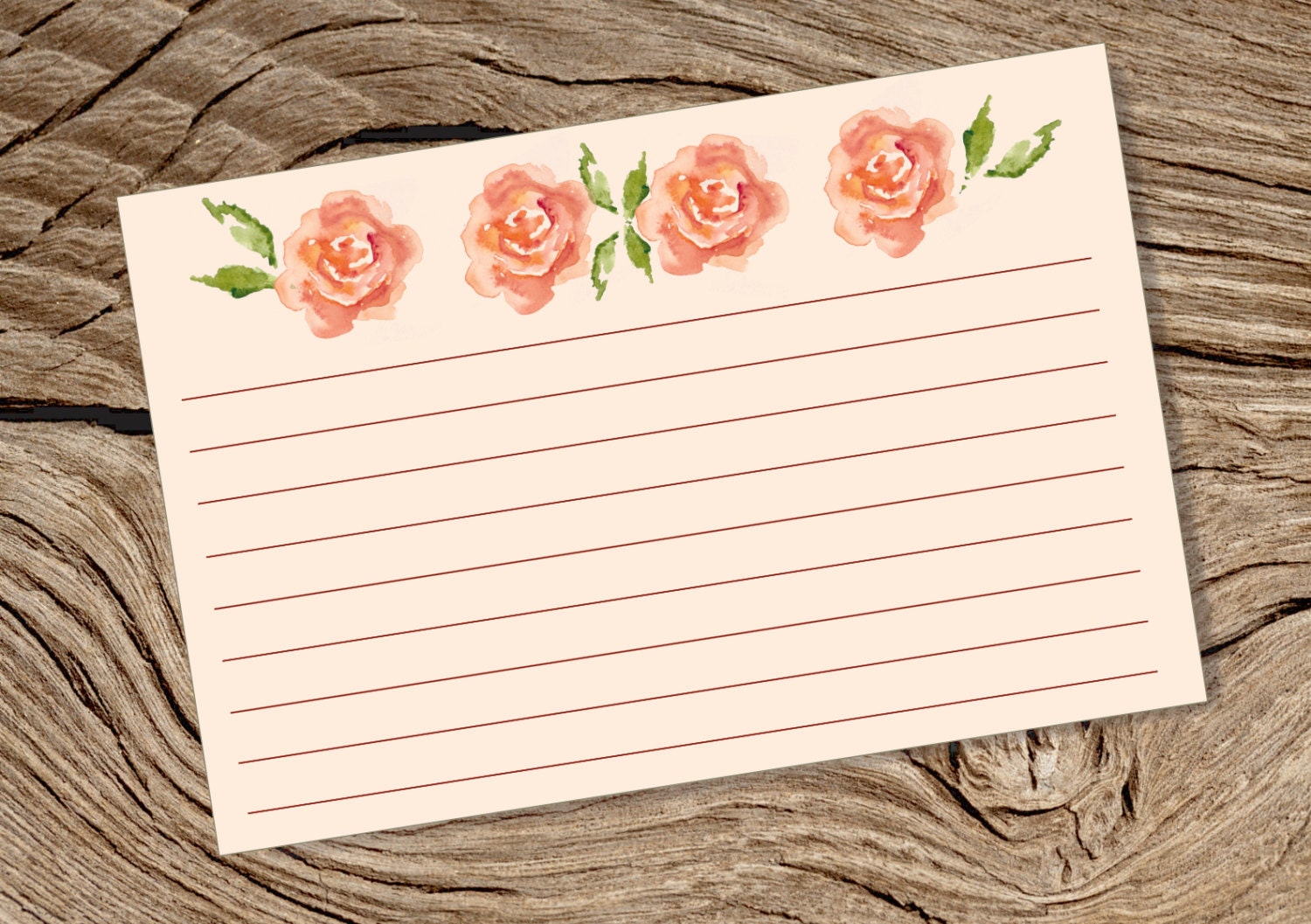Printable 4 X 6 Blank Index Card Pink Watercolour Rose Theme