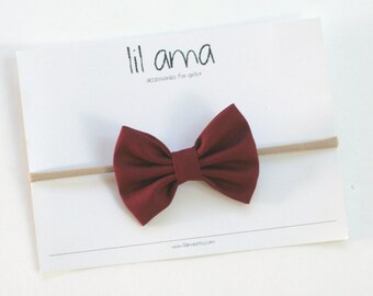 Maroon Baby Headband - Fabric Bows - Newborn Headband - Maroon Hair Bow - Burgundy Baby Bow Headband - Baby Girl Bows