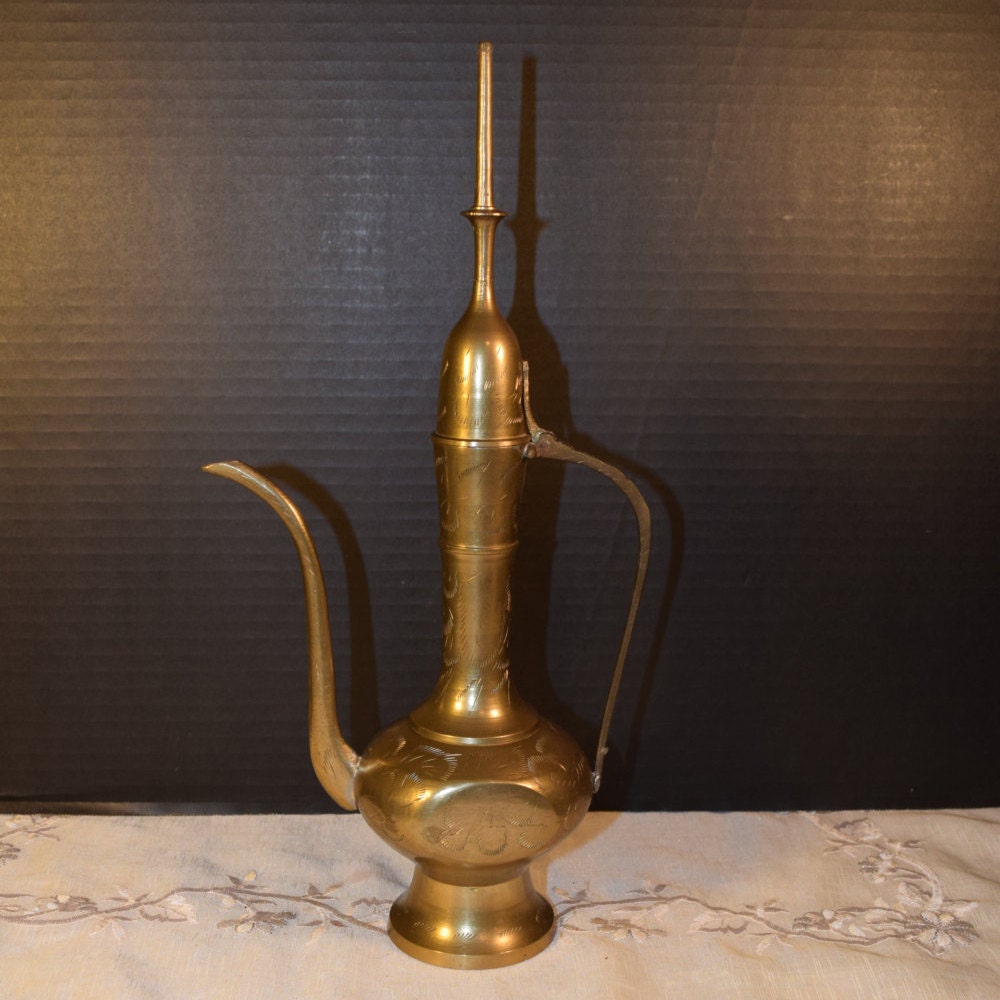 Brass Etched Teapot Vintage India Brass Tea Pot Boho Decor
