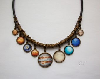 Solar System Necklace, Planet Necklace, Bib Necklace, Space pendants, Universe jewelry, Galaxy necklace, Solar System nec jewellery