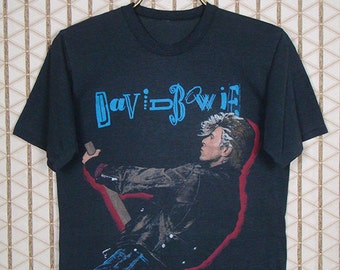 David Bowie t-shirt, original Glass Spider concert tour tee shirt, black soft thin, authentic vintage, Glam, New Wave, OG, double sided