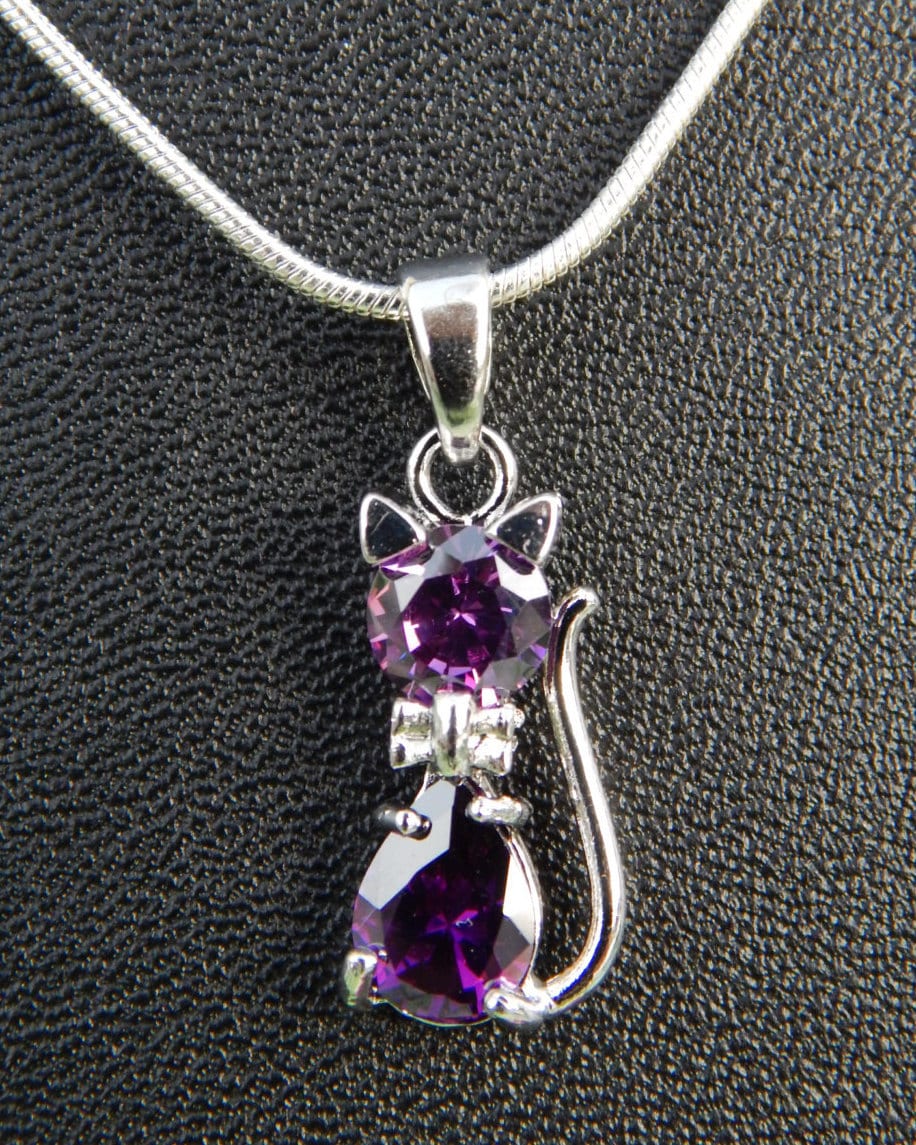 Cat Pendant FREE SHIPPING Crystal Cat Necklace by GIBBONSINK
