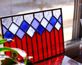 Stained Glass Window Panel - Red and Blue