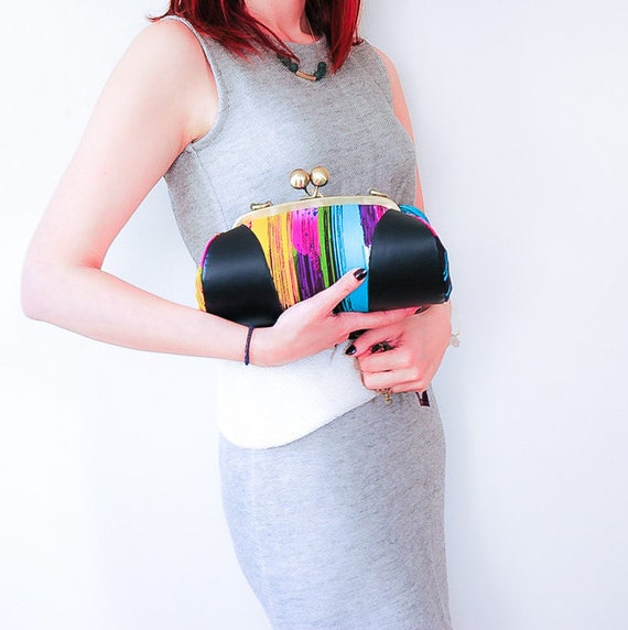 Colorful Clutch Handbag Evening Clutch Kiss Lock by boejackdesigns