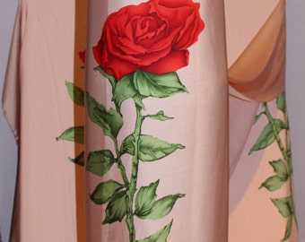 Silk fabric the yard/ wedding dress fabric/ pink floral red rose silk fabric, designer dress fabric, occasion dress material