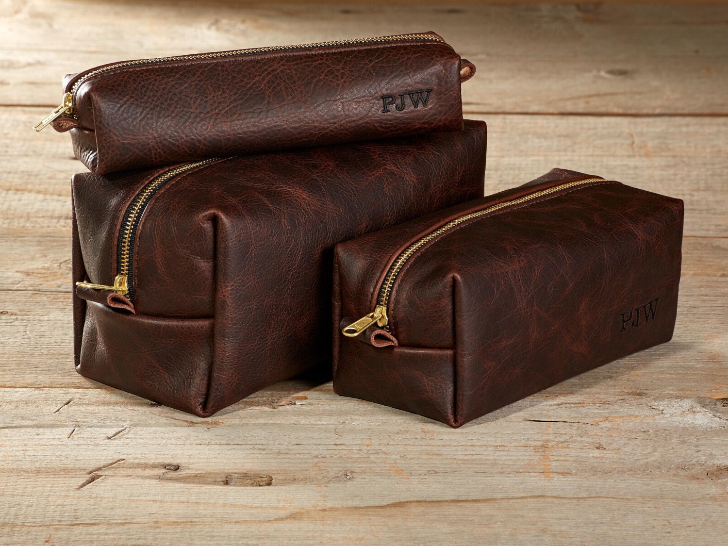 Dark Brown Kamali Leather Toiletry Bag Travel Shaving Dopp Kit