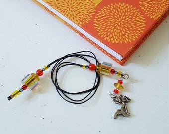 Beach Chair Beaded Bookmark/ Umbrella/ Orange And Yellow/ Summer Reading/ Glass Beaded Cord With Metal Charm/ Gift For Readers/ Book Thong