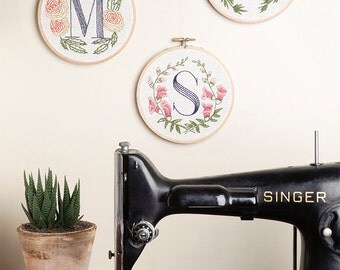 Floral Monogram Embroidery Kit - Personalized Gift, DIY